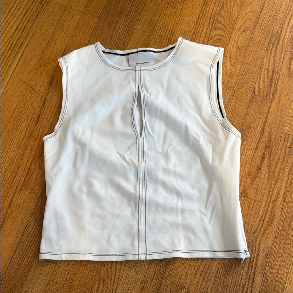 Reformation White Tank Top with Black Contrast Stitching